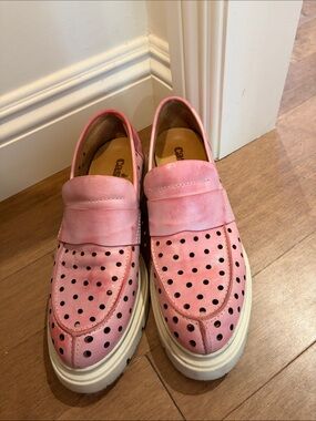 Casta Pink Perforated Leather Slip-On Loafers Sz 40